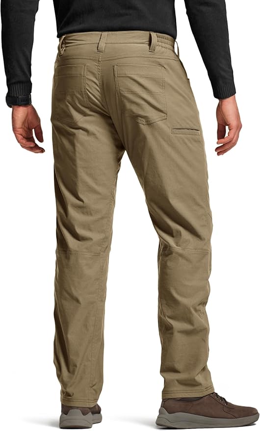 CQR Men's Winter Fleece Lined Pants, Water-Resistant Outdoor Stretch Work Pants, Windproof Casual Pants with Pockets