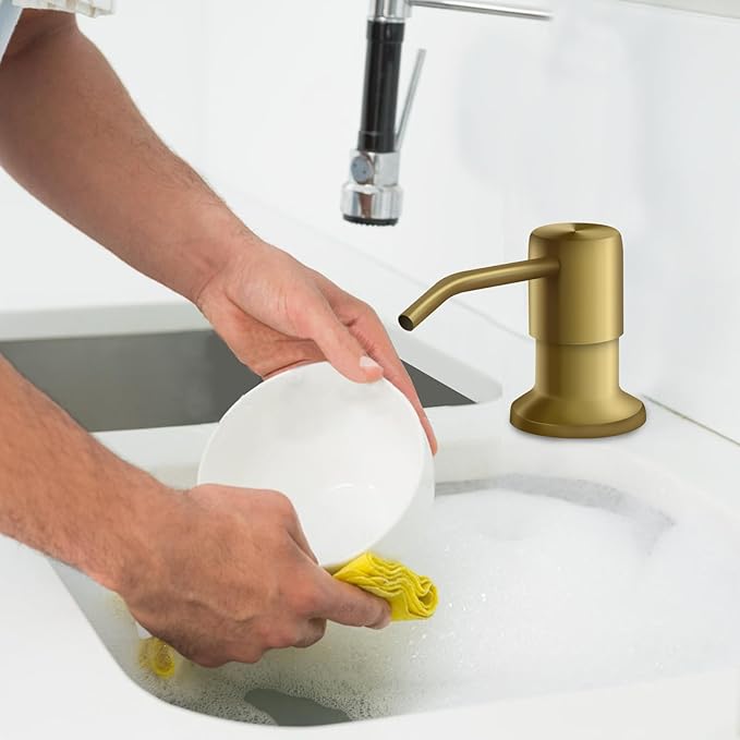 Soap Dispenser for Kitchen Sink and Extension Tube Kit, Stainless Steel Countertop SoapDispenser with 47 Inches Tube Connects Directly to Soap Bottle, Hand and Dish Soap Dispenser Pump （Golden）