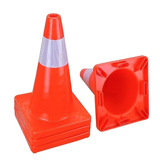 Reliancer 24PCS 18" Traffic Cones PVC Safety Road Parking Cones Weighted Hazard Cones Construction Cones for Traffic Fluorescent Orange w/4" Reflective Strips Collar