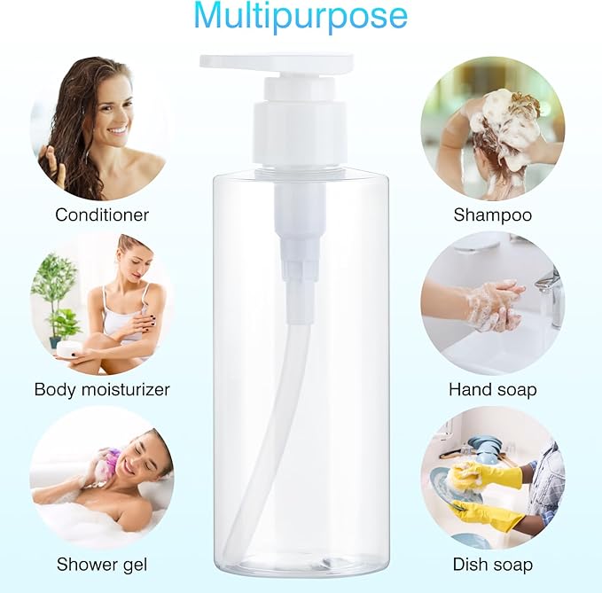 Plastic Pump Bottle Dispenser, BPA-Free Clear Refillable Empty Containers,2 Pack Portable Hand Pump Bottles Dispenser for Lotion Shampoo Conditioner