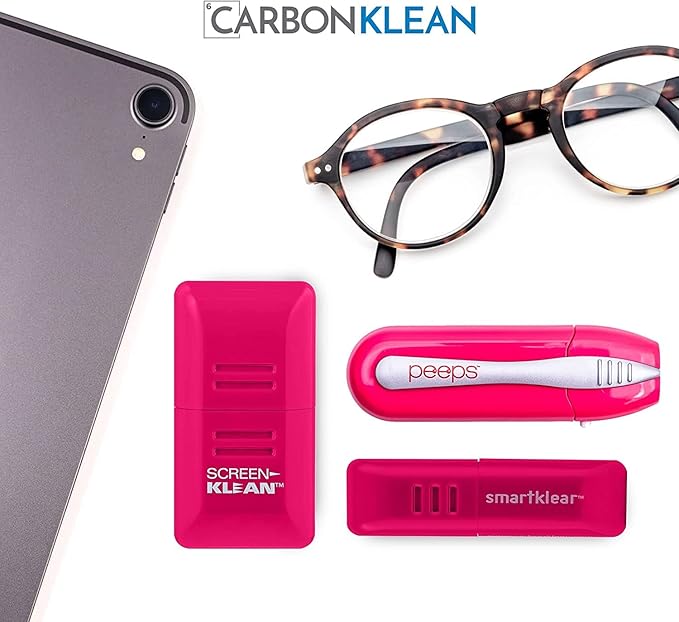 CarbonKlean Peeps Glasses Cleaner - for Eyeglasses, Reading Glasses, and More - Lens Cleaner with Carbon Microfiber Tech - Injected Pink- 3 Count