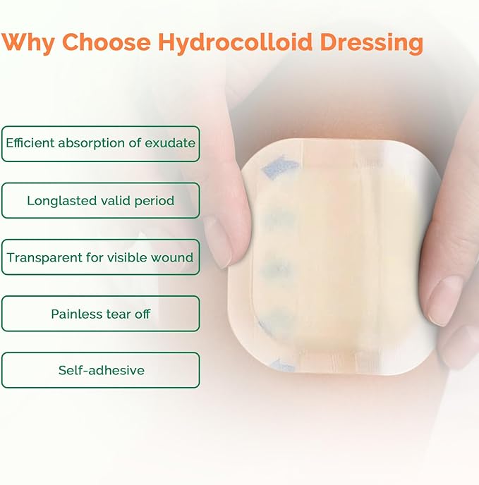 Hydrocolloid Bandages 2" x 2" with Thin Border - Hydrocolloid Dressing Self Adhesive Waterproof Wound Dressing - Highly Absorbent Hydrocolloid Patch for Burn Bedsore Blister Acne Care(10 Pack)