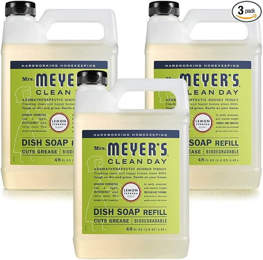 Mrs. MEYER'S CLEAN DAY Liquid Dish Soap Refill, Biodegradable Formula, Lemon Verbena, 48 Fl Oz. (Pack of 3)