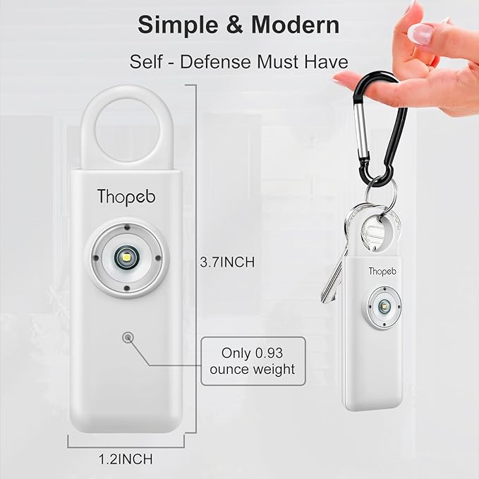 Thopeb® Personal Safety Alarm for Women – 130dB Loud Emergency Siren & SOS Strobe LED Light – Self Defense Keychain, College Dorm Room Essentials for Girls (Metallic Silver)