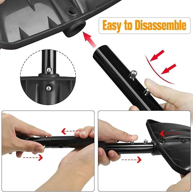 Snow Shovel, Upgrade Emergency Snow Shovel for Driveway with Aluminum Handle Large Capacity Lightweight and Adjustable Portable Survival Shovel for Home, Garden, Camping, Mud and Snowman(Black)