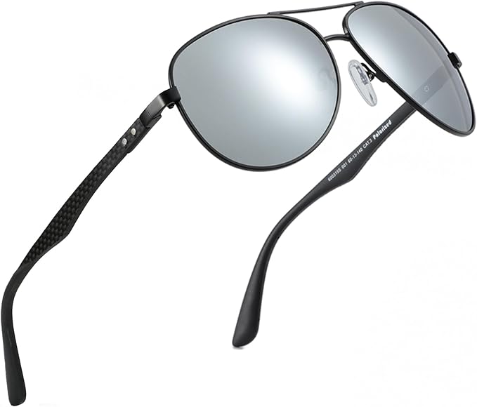 ZENOTTIC Polarized Aviator Sunglasses for Men Carbon Fiber Temple Pilot Sun Glasses with Mirrored Lens UV Protection