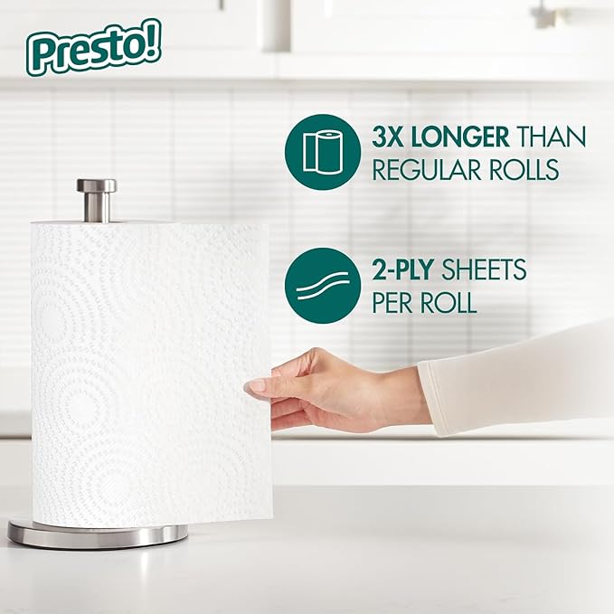 Amazon Brand - Presto! Kitchen Paper Towels - Flex-a-Size, 128 Sheet Family Roll, 6 Rolls (3 Packs of 2), White