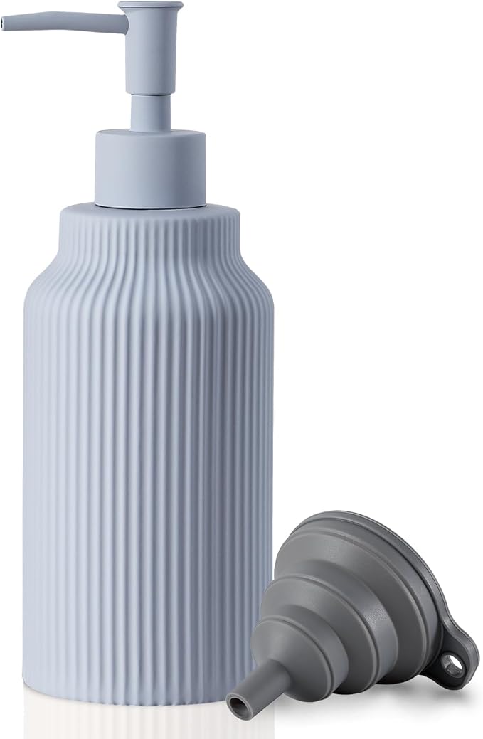 Modern Matte White Soap Dispenser for Bathroom，14oz Ceramic Soft Touch Hand Lotion Dispenser with Pump，Liquid soap Dispenser for Kitchen Rubber Paint (Blue)