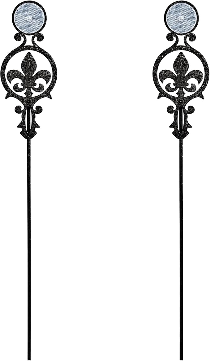 Touch of Class Pathways Reflective Driveway Marker Stake Set of Two for Outdoor Use | Fleur-de-Lis Emblem Design | Personalized Tall Reflector Set of 2 | Black Durable Finish