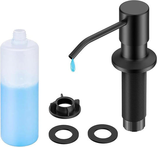 FORIOUS Black Soap Dispenser for Kitchen Sink with 500ML/18OZ Bottle, Lotion Dispenser Built in Refill from The Top for Countertop Sink