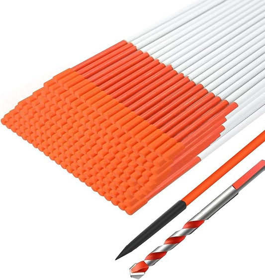 Driveway Markers 48 inch 100pcs, 5/16” Dia 4FT Snow Stakes with Reflective Tape, Highly Visible for Parking, Walkways, Snow Markers, 4FT Orange Fiberglass Poles Reflectors Markers with Steel Drill Bit