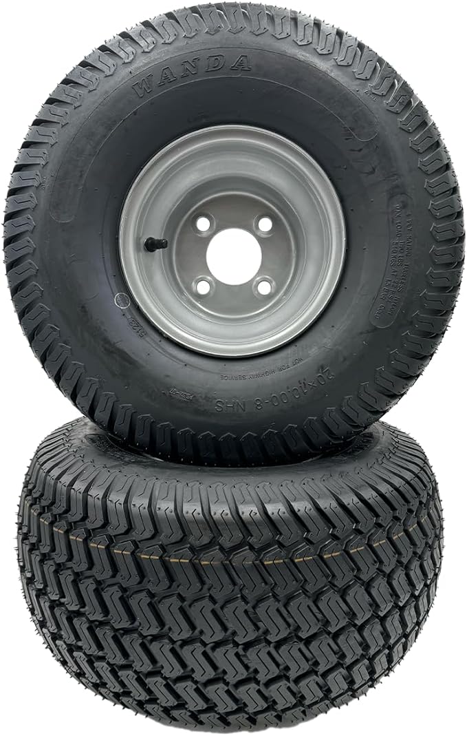 Set of 2 - Silver 20x10.00-8 Lawn Mower Tire and Rim