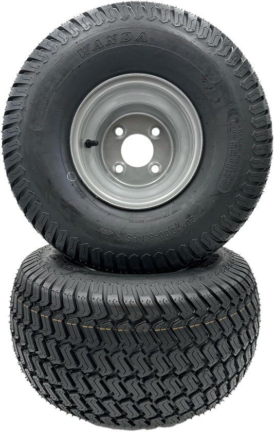 Set of 2 - Silver 20x10.00-8 Lawn Mower Tire and Rim
