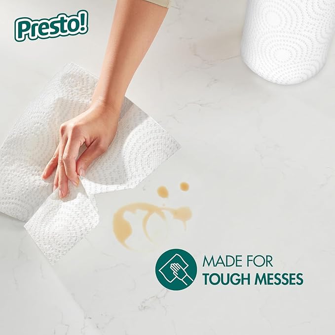 Amazon Brand - Presto! Kitchen Paper Towels - Flex-a-Size, 128 Sheet Family Roll, 8 Rolls (4 Packs of 2), White