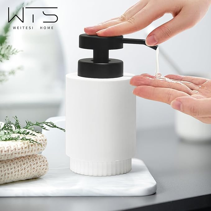 Resin Soap Dispenser for Bathroom, Hand Lotion Liquid Dispenser Easy-to-Press with Reusable Plastic Pump for Shampoo Bathroom Kitchen Countertop Rust-Proof 10 oz White