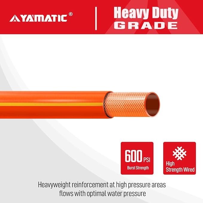 YAMATIC garden hose 5/8" x 30 FT, 600 PSI drinking water safe hose – All-Weather 30 ft garden hose with kink resistant 3/4" GHT Brass Fittings