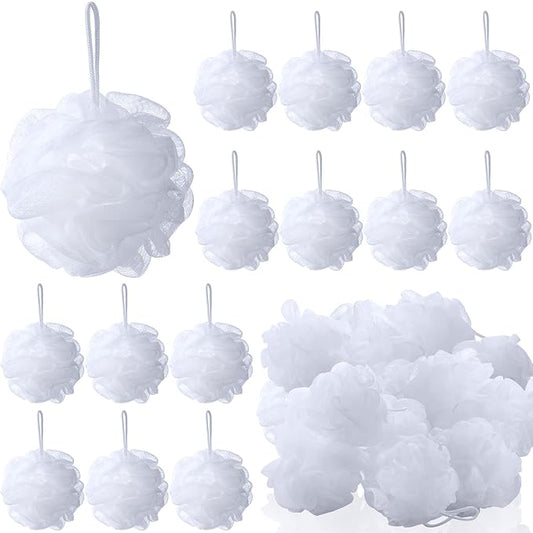 CHENGU 50 Pack Loofah Sponge Bath Sponge Shower Loofah Mesh Shower Ball Bath Pouf Wash Body Puff for Women Men, 30 g(White,Classic)