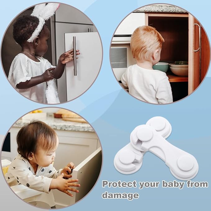 Child Proof Cabinet Locks for Baby Safety, 10 Pcs Baby Proofing Cabinet Locks with Adhesive for Drawer Cupboards Fridge Closet and Pantry, Door Latch for Protecting Kids Toddler (White-10PCS)