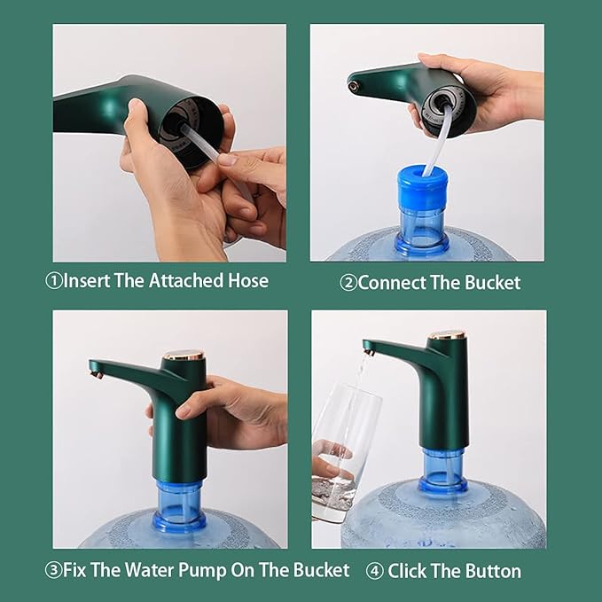 GOLDEN DEER, Water Dispenser, Electric Water Pump for 5 Gallon Bottle，Automatic Drinking Water Pump，3、5 Gallon Universal Pump, USB Charging, GDeer6, Green