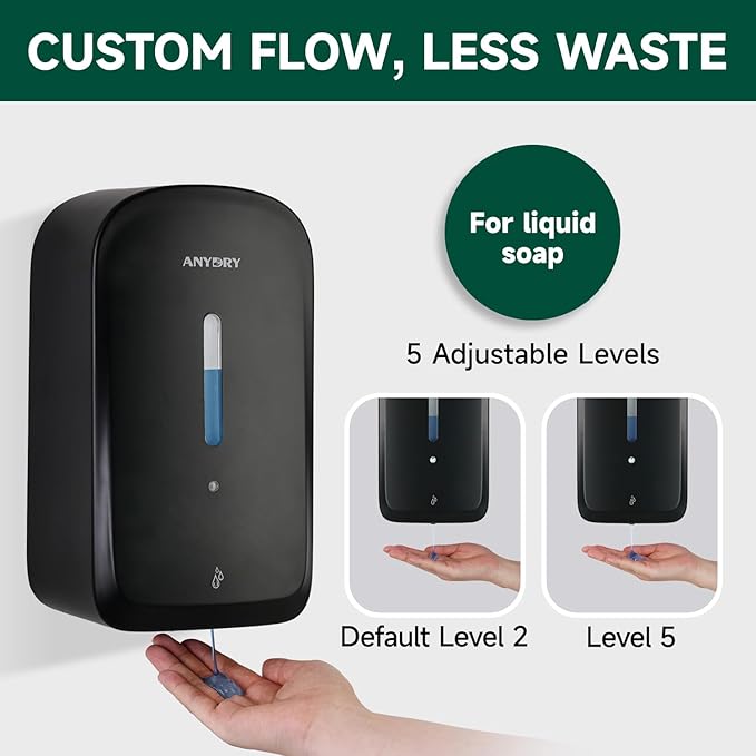 Commercial Automatic Soap Dispenser Large 34oz/1000ml Capacity Wall-Mounted Touchless Liquid Dispenser for High-Traffic Restrooms, Offices, Hospitals Model 1220S Black