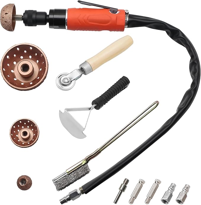 Low-Speed Pneumatic Air Tire Buffer Kit (2500RPM) – Tungsten Alloy Grinding Wheels, Patch Roller & Inner Liner Scraper for Rubber Surface Preparation and Tire Maintenance