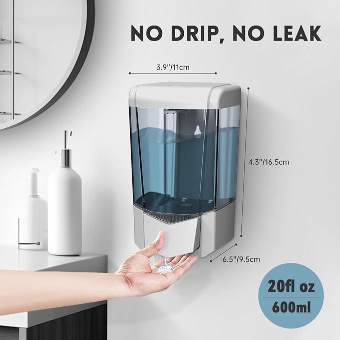 Hand Liquid Soap Dispenser Wall Mount 20floz（600ml）, Ideal for Commercial Bathrooms Restaurants Hotels, Use with Liquid Hand Soap Shampoo, ABS Sliver