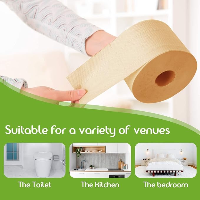 WBM Care Bamboo Toilet Tissue, Strong & Flexible 3-Ply, All Natural Tree Free and Septic Safe Paper Towels, 250 Sheets Each Roll, Total 7500 Sheets, 30 Rolls