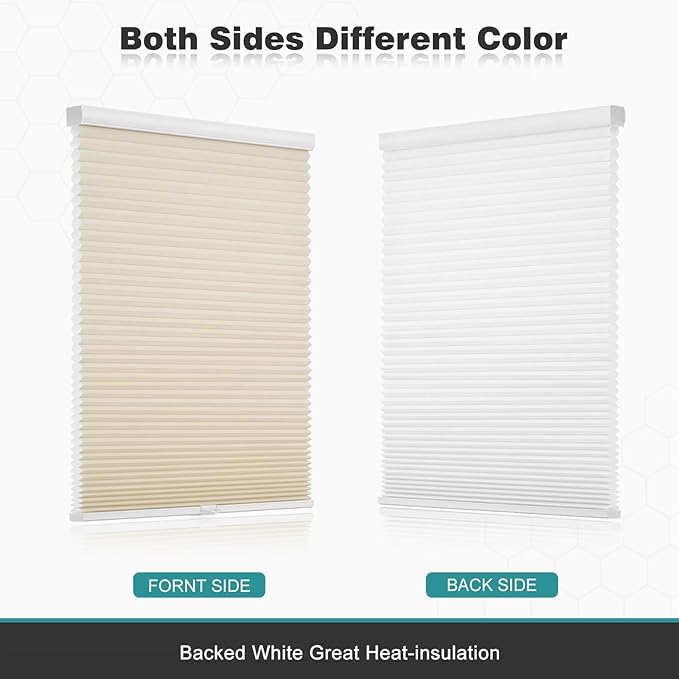 Changshade Cordless Cellular Shades, Light Filtering Honeycomb Shades for Windows, Pull Down Pleated Blinds, Easy to Install for Indoor Windows and French Doors,38" W x 72" H, Grey