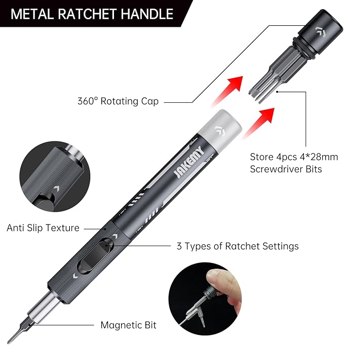 All Metal Small Ratchet Screwdriver Set, JAKEMY Portable Ratcheting Screwdriver Kit with 90 Magnetic Bits and Opening Pry Tool for Laptop, Computer, MacBook, Phone, Watch, Console, Eye Glasses, DIY