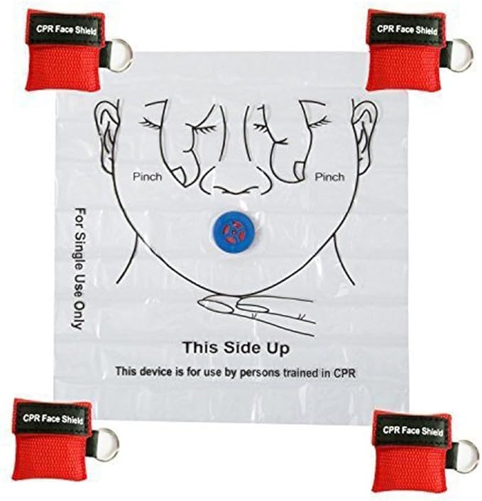 Pack of 12pcs CPR Mask Keychain Ring Emergency Kit CPR Face Shields for First Aid or CPR Training (Red-12)