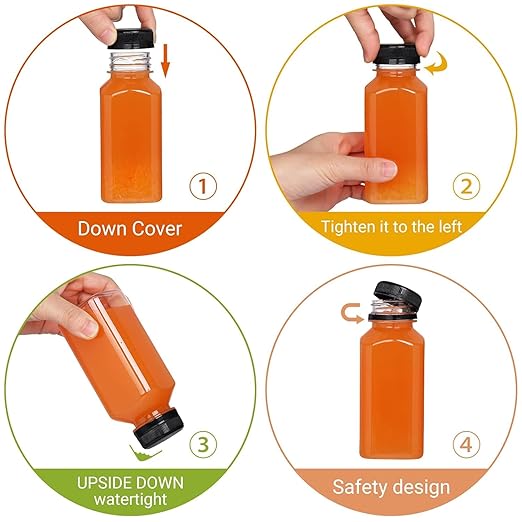 30pcs 10oz Empty Plastic Juice Bottles with Caps Reusable Food Grade Drink Bottles with Leak-Proof Tamper Evident Caps Bulk Clear Beverage Containers for Homemade Drinks Smoothie Milk