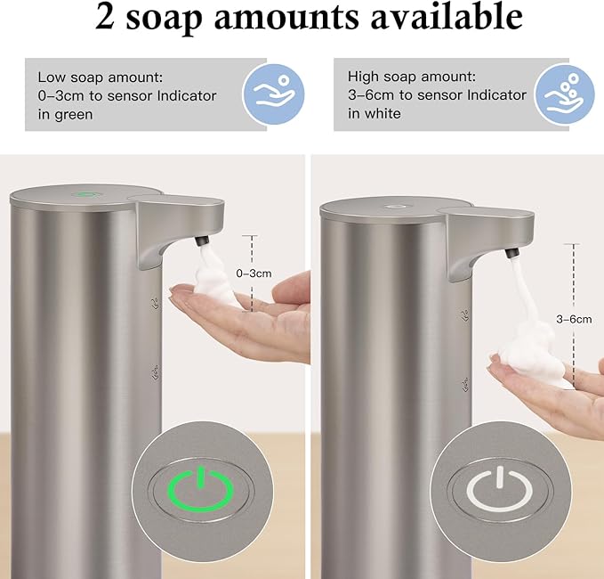 Automatic Foaming Soap Dispenser, Rechargeable Touchless Foam Hand Soap Dispenser for Bathroom, Stainless Steel Soap Pump for Kitchen, Water-Resistant, Xmas Gift 9oz
