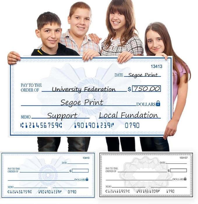 Big Check Giant Check 40x16 Inch Dual-Color Dry Erase Award Chcek | Blue & Black Reusable Ceremonial Plaque for Fundraising & Milestones | Waterproof Laminated Paper