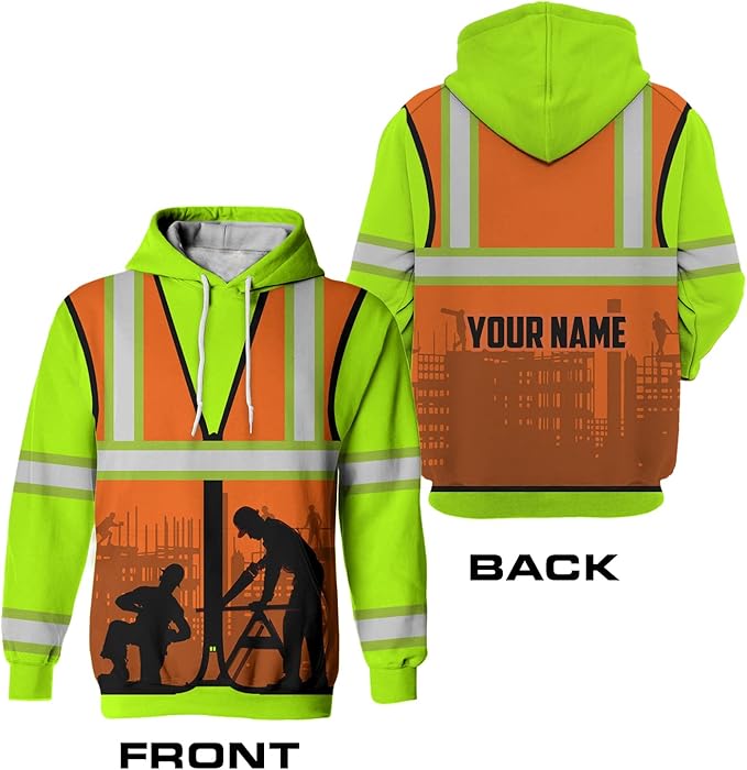 Matedecor High Visibility Hi Vis Hoodie for Men - Jobs Collection Custom Name Class 3 Reflective Safety Workwear
