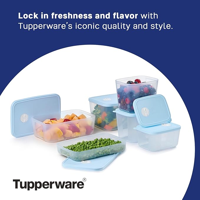 Tupperware Date, Store & Freeze Collection 6 Piece Food Storage Container Set, Dishwasher Safe and BPA Free (6 Containers, 6 Lids)