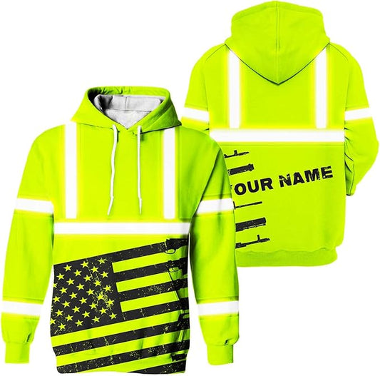 Color US Flag High Visibility Hoodie for Men Women Reflective Tapes Safety Workwear for Worker Runner Patriotic