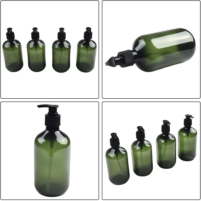 Pump Bottle Dispenser 4 Pack 16Oz/500ml Empty Plastic Shower Refillable Dispenser Soap Shampoo Pump Dispenser Containers with Pump Multipurpose for Cosmetic Kitchen Bathroom