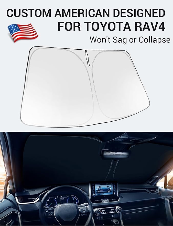 Proadsy 2025 Upgrade Front Windshield Sun Shade Foldable RAV4 Sunshade Protector Custom Fit 2019-2025 RAV-4 SUV Crossover, TRD Off-Road, LE XLE Premium Limited XSE Hybrid Adventure Prime Accessories