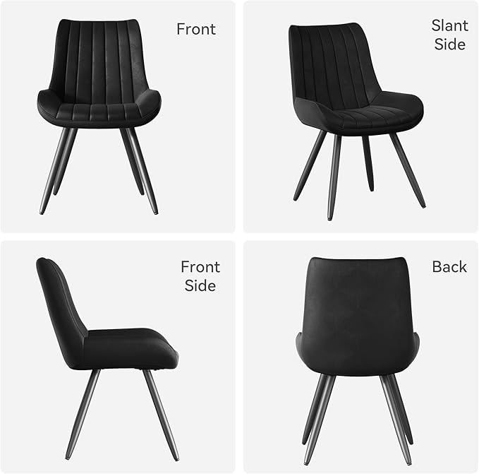 Dining Chairs Set of 6, Faux Leather Mid Century Modern Kitchen Chairs with Soft Cushion, Comfortable Upholstered Dining Room Chairs for Kitchen, Black