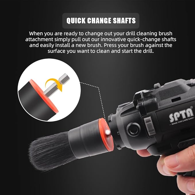 SPTA 5Pcs Car Detail Drill Brush Attachment Head Set for Cleaning Interior or Exterior, Used on Electric Drill, Electric Driver