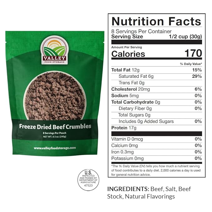 68 Serving Freeze Dried Beef & Rice Bucket | Premium Emergency Food Supply, Contains 924 g Protein | Non-GMO Survival Food 25 Year Shelf Life | Prepared Foods Survival Kits from Valley Food Storage