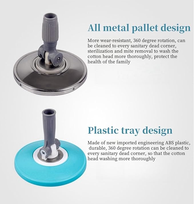 Spin Mop Replacement Handle, 360 Degrees Rotating Telescopic Stick with Robust Reinforced Plastic Disc for Spin Mop Bucket Cleaning System (Stainless Steel, Green)