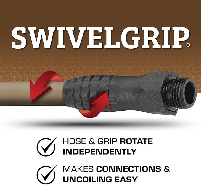 Flexzilla Colors SwivelGrip Garden Hose 5/8 in. x 25 ft., Lightweight All-Weather Water Hose, Durable and Flexible, Leak-Free Connections, Brown Mulch