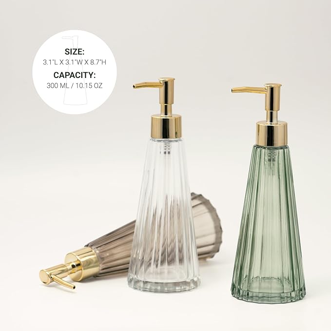 EMPO Vintage Elegant Glass Soap Dispenser, Liquid Soap/Sanitizer/Shampoo Bottle with Pump, Rustic Farmhouse Decor Crystal Hand Soap Dispenser for Kitchen Sink, Bathroom Accessories (Sage Green)
