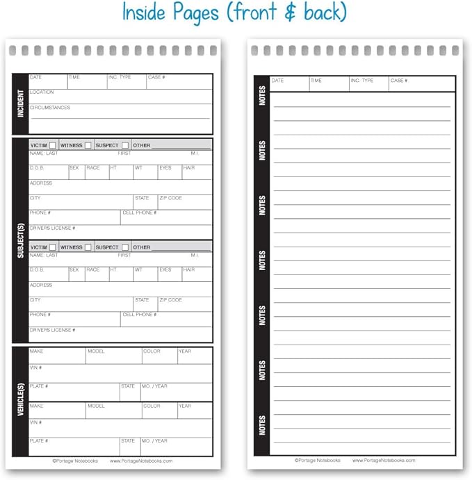Public Safety Notebook – Spiral Notebook, Notepad, Writing Pad with Template for Interviews, Accidents & Incident Reports, Field Book for Police – 4 x 8 Inches, 70 Sheets / 140 Pages (Pack of 12)