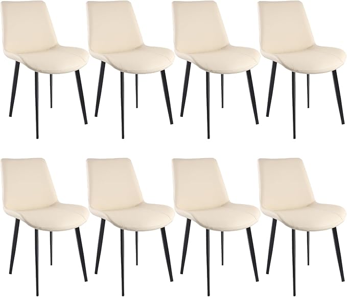 Dining Chairs, Modern PU Leather Dining Room Chair with Sturdy Metal Legs, Upholstered Seat Dinner Chairs Accent Side Chairs for Indoor Kitchen Living Room (Beige, Set of 8)