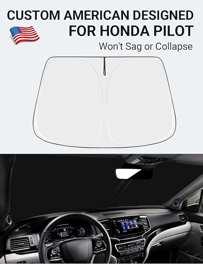Proadsy 2025 Upgrade Windshield Sun Shade Custom Fit Honda Pilot 2016-2024 2025 4-Layer Foldable Front Sunshade Protector Sun Visor Blocks UV Rays Keep Car Cooler