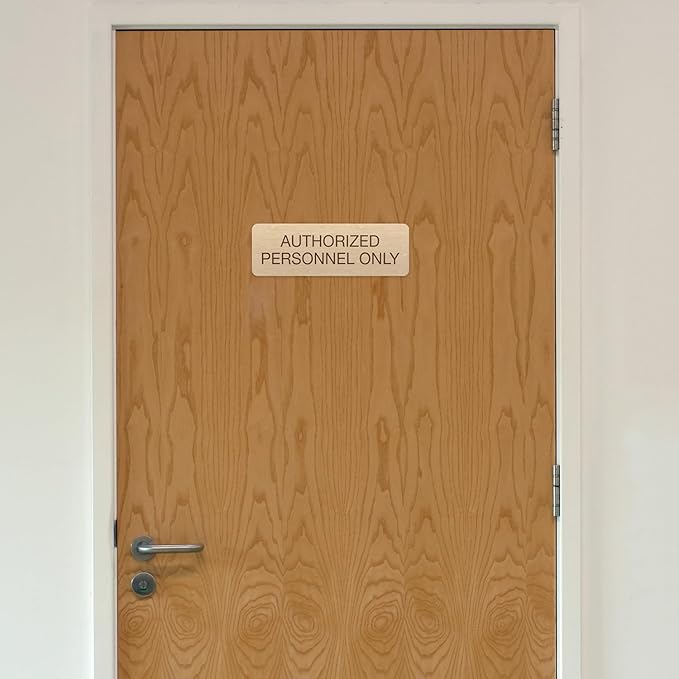 Maple Faux Wood Authorized Personnel Only Sign / 3" x 9" Easy Adhesive Door Wall Mount/Restaurant Small Business Staff Only Sign/Made in The USA
