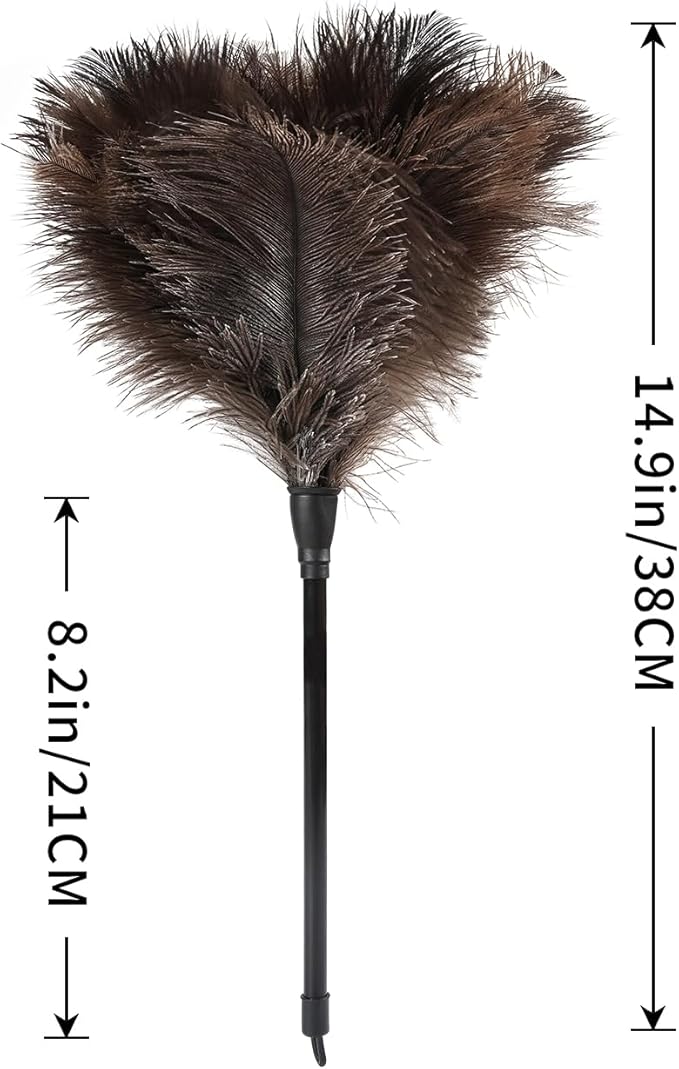 Natural Ostrich Feather Duster 14.9 inch Fluffy Mini Dusters with Plastic Handheld for Cleaning Car Keyboard Office 1 Pcs
