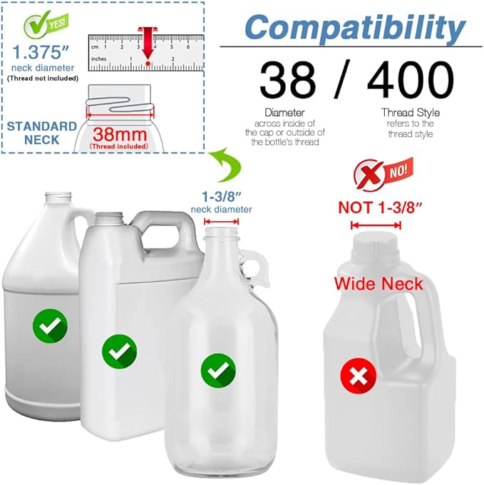 3 Pcs Gallon Shampoo Pump Top Replacement White Pump for Gallon Jug Dispensing 38-400 10cc Gallon Jug Pump Dispenser Lotion, Fits 1 Gallon Bottle 64oz 128oz Hand Sanitizer Containers